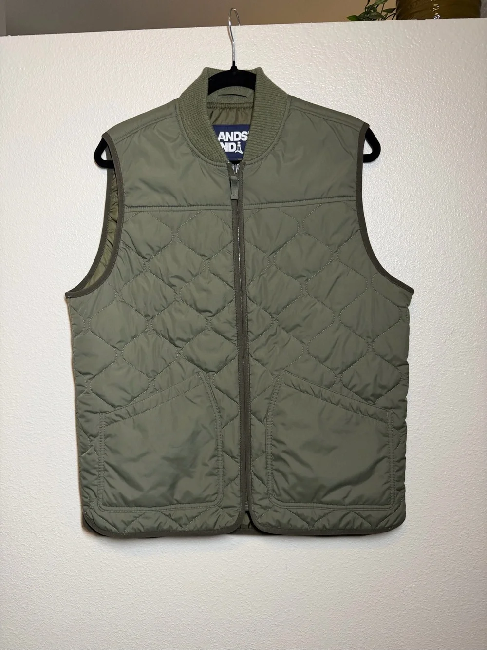Quilted Olive Green Men's Vest Land’s End utility Sz small 34-36 primaloft zip